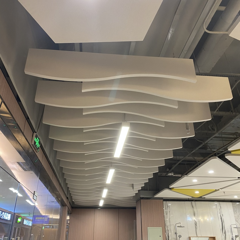 Custom-Length Fiberglass Baffles with Nrc 0.9 and Modular Connectors for Variable Ceiling Heights in Retail Stores