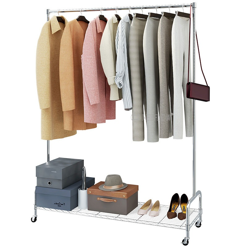 Apartment Garment Rack Bedroom Living Room Balcony Closet Organizer Clothes Hanger Rack with Wire Shelves