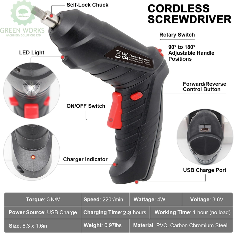 Cordless Electric Screwdriver 3.6-3.7V Rechargeable Power Screwdriver with 47 PCS Accessories Power Tool Made in China