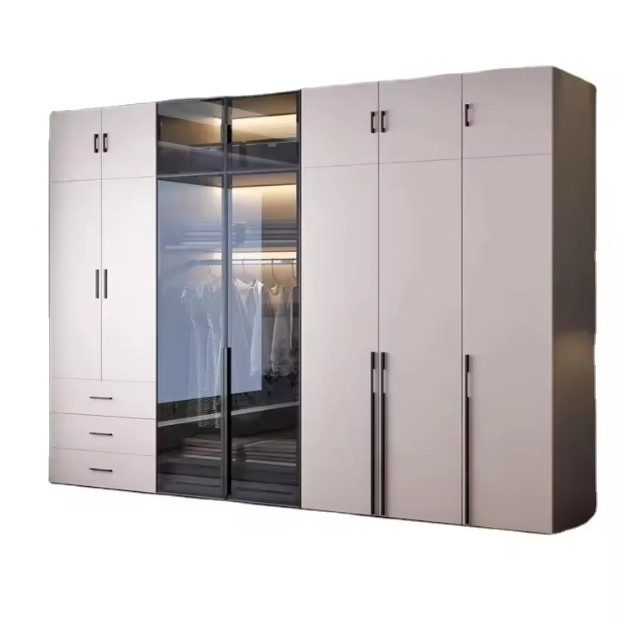 Luxury Modern Wood and Glass Closet Wardrobe with Adjustable Features Best Price