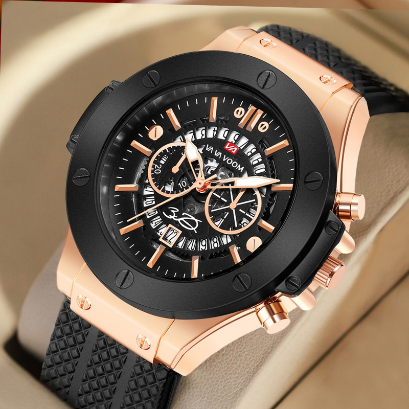 Hollow Skeleton Dial Men's Sports Watch Window Silicone Strap Waterproof Quartz Watch