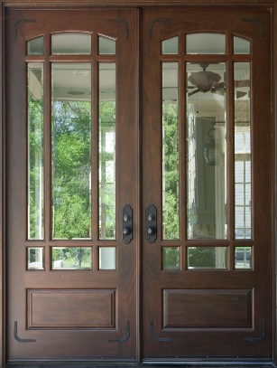 Luxry Solid Wood Front Door with Tember Glass Custom Elegant Entrance Door