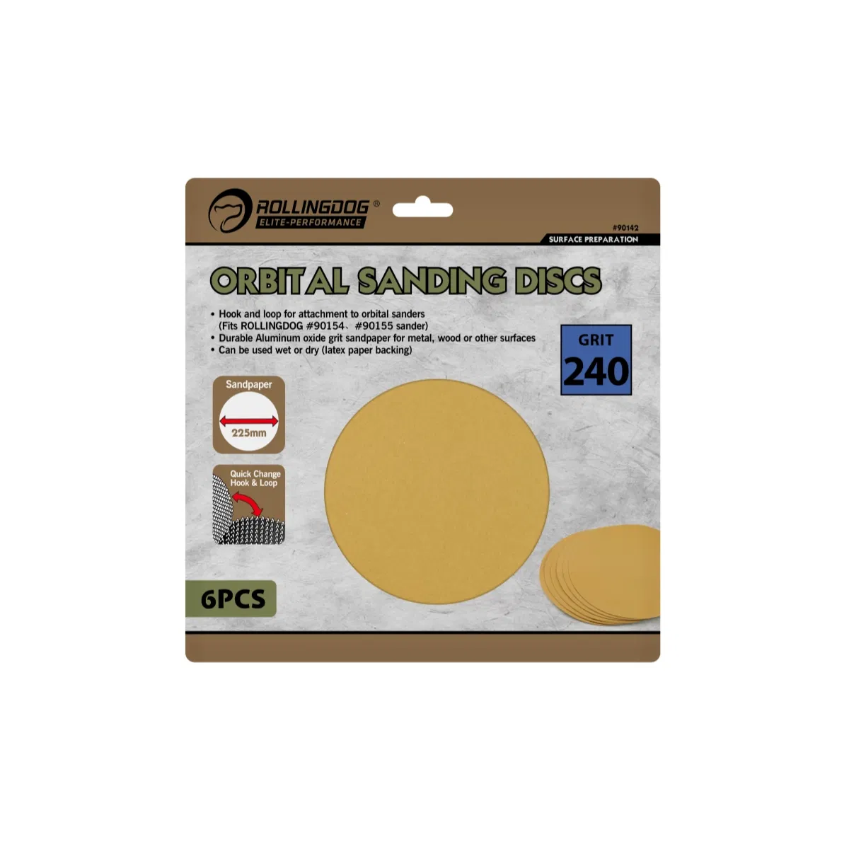 Rolingdog-Elite 90142 Orbital Sanding Discs (6PCS) 240 Grit