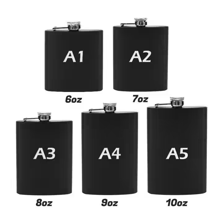 Wholesale Food Grade Safe 6/7/8/9/10oz Matte Black Silver Gold Hip Flask Stainless Steel Liquor Whiskey Alcohol Flask for Camping Party