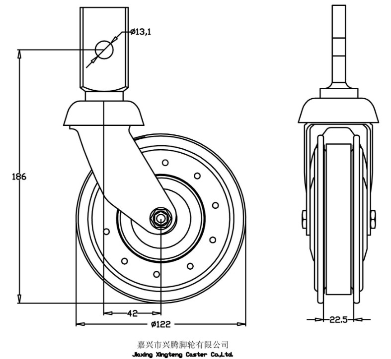 5-Inch Twin-Dish Elevator Caster Wheel with Flat Stem, European Style