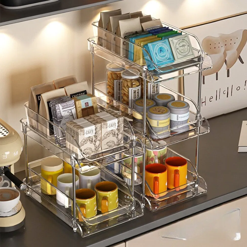 High-Quality Double-Layer Pull-out Drain Rack Kitchen Counter Cup Organizer Modern Storage