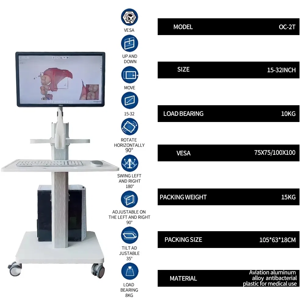 Hospital Medical Trolley Nurse Mobile Computer Medical Workstation Dental Cart OEM Packing Furniture Type