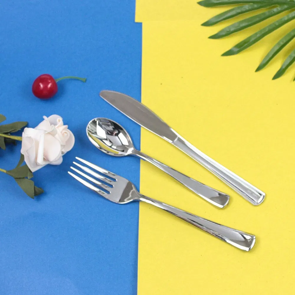 Custom Disposable Plastic Cutlery PS Plastic Luxury Cutlery Electroplated Aluminum Sliver Heavy Duty