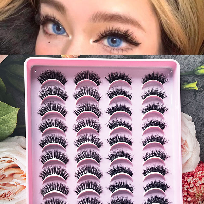 Wispy Fluffy False Eyelashes Made From Faux Mink, Cat-Eye Lashes, Soft and Reusable Strip Lashes