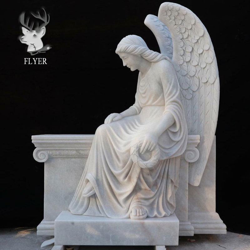 Cemetery Decoration Angel Carving Statue Moment Life Size Natural White Marble Crying Angel Statue Tombstone