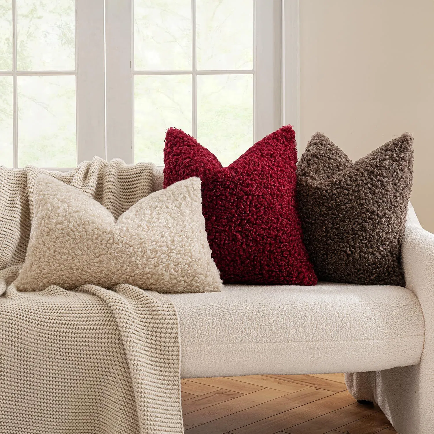 Cozy Thickened Teddy Bear Fur Pillow Cover - Soft Plush Solid Color Nordic Style Sofa Cushion - Modern Home Decor for Living Room and Bedroom