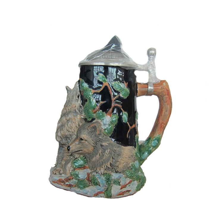 Кружка пивная керамическая с крышкой, ручная роспись