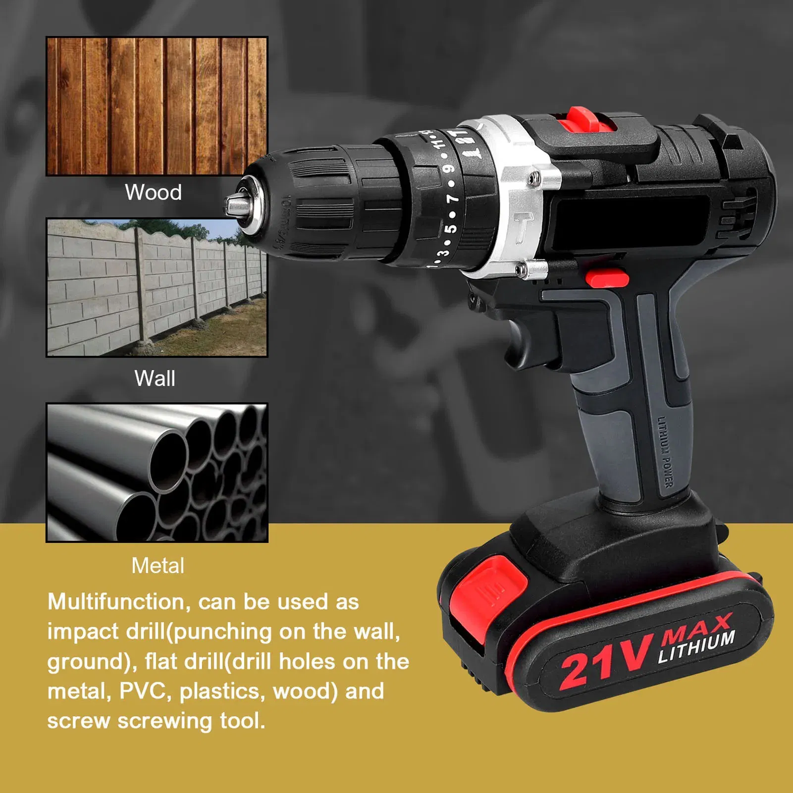 Cisvis Factory Wholesale Price Mini Cordless Drill 21V Lithium Battery Impact Power Drill Wireless Rechargeable with OEM Customization Support