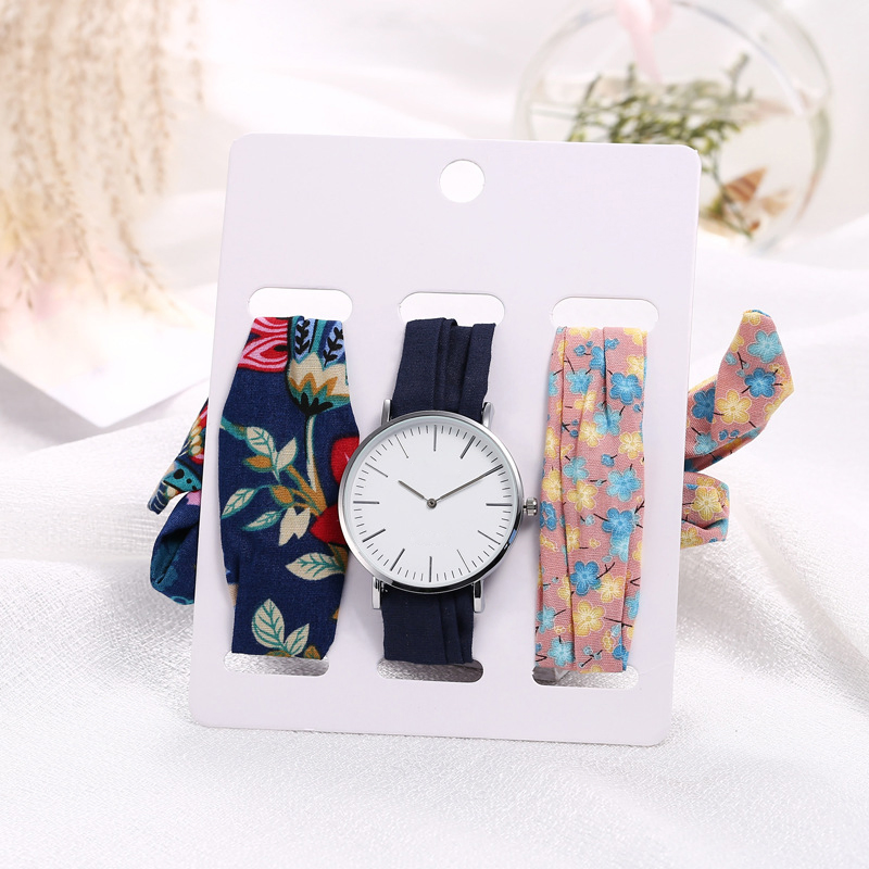 New Arrivals Silk Scarf Strap Luminous Ladies Watches Bracelet Set