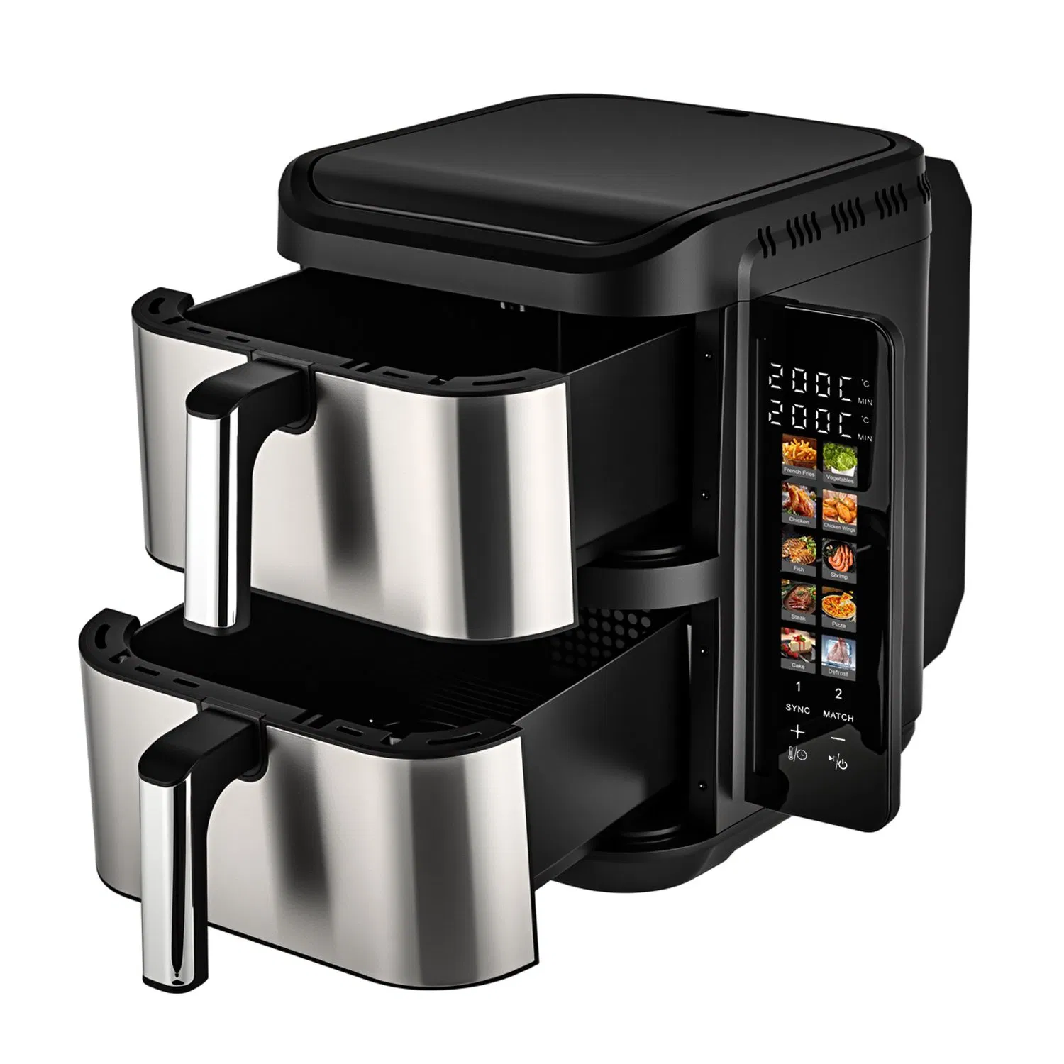 Foldable Screen 11L Air Fryer with Stainless Steel Panel Dual Stack Air Fryer