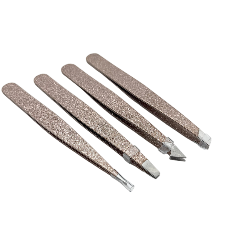 Make Your Own Logo Cosmetic Private Label Tweezer 4PCS Black Pink Gold Pointy Eyelash Eyebrow Tweezers Set with Pouch