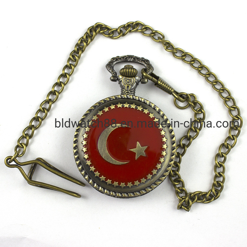 Custom Logo Vintage Antique Bronze Pocket Watch with Japan Movement