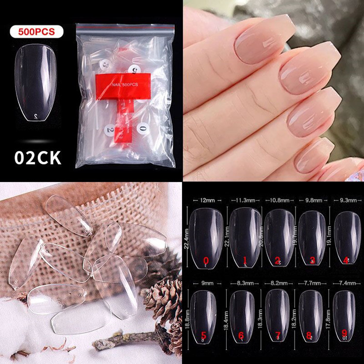 500PCS Artificial Nail Art Tips, Coffin Long Square Stiletto Nail Fake Tip