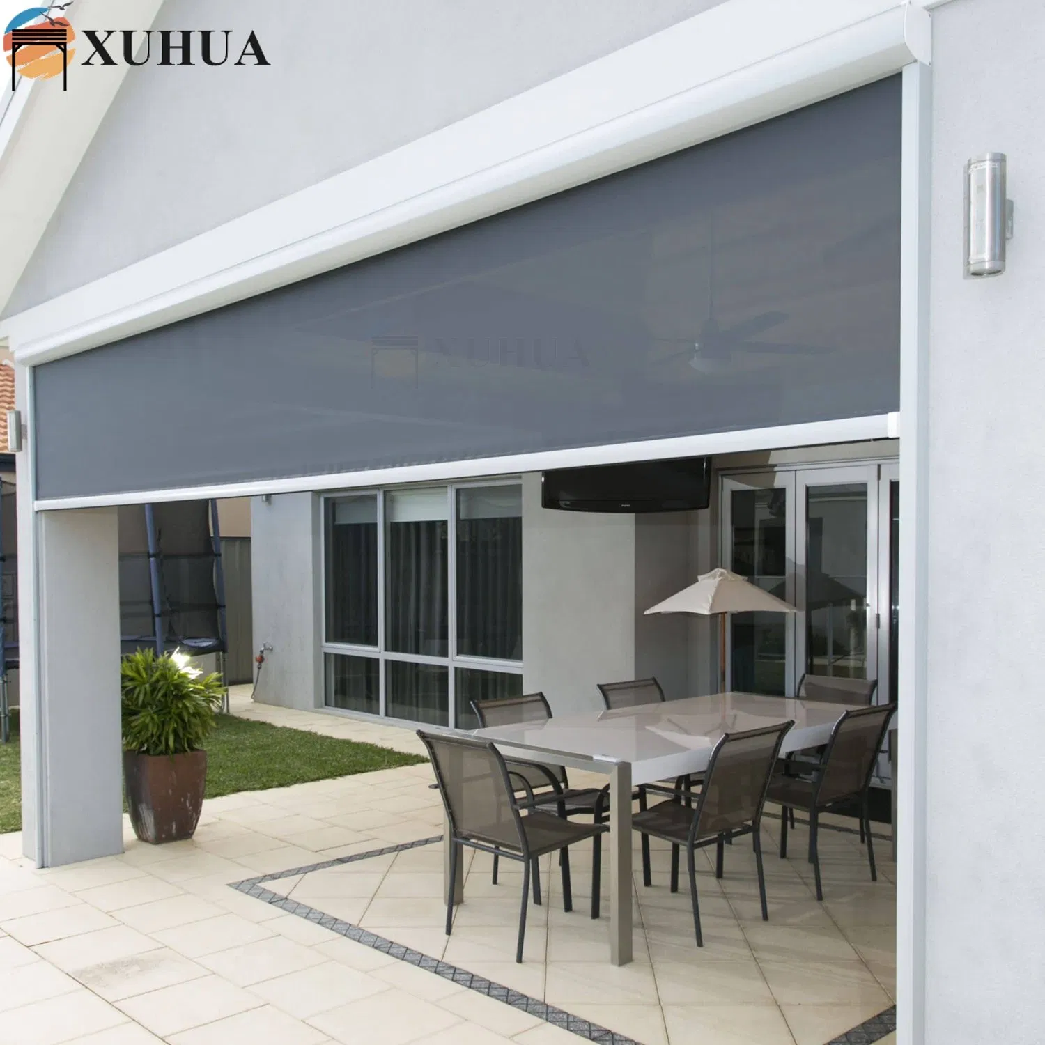 Xuhua Motorized Aluminum Alloy Frame Windproof Zipper Blinds Zip Track Sunshade Screen