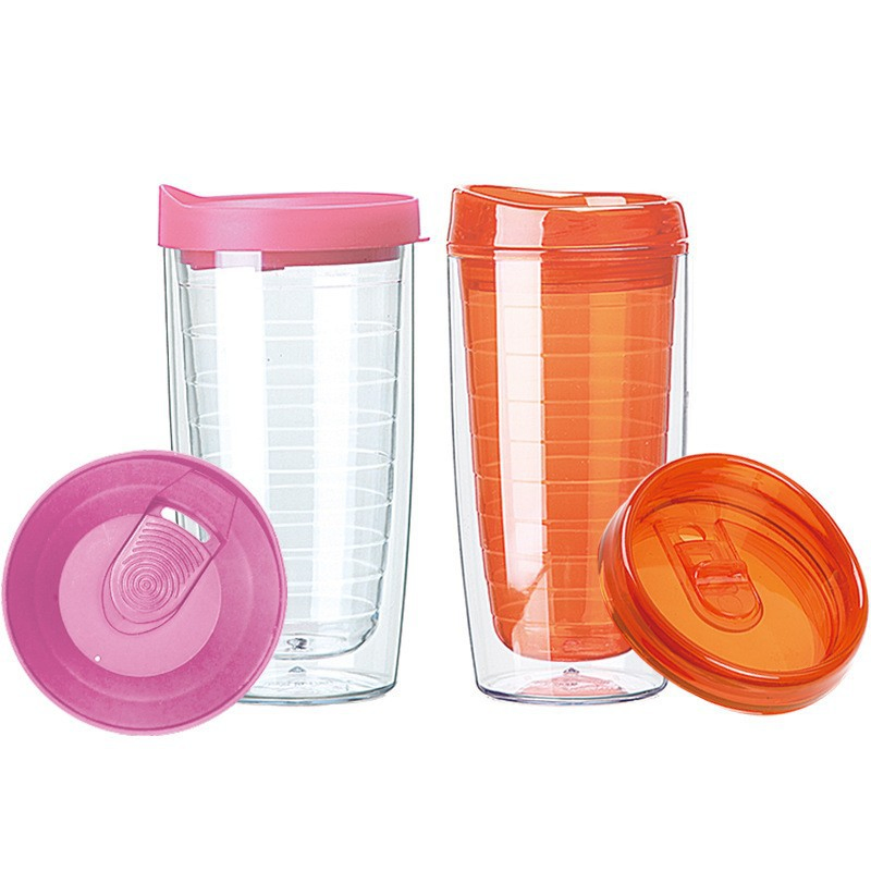 750ml Plastic Water Bottle with Straw 24oz Double-Wall Insulated Tumbler Cup