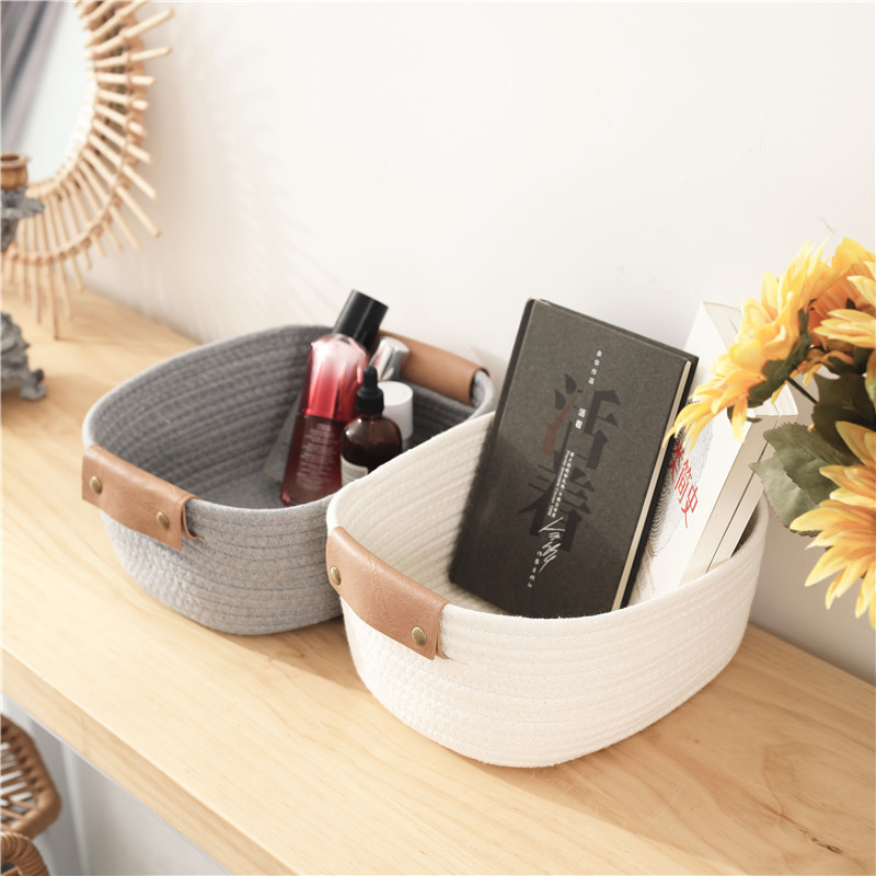 Wholesale Cotton Rope Woven Leather Handle Household Laundry Basket