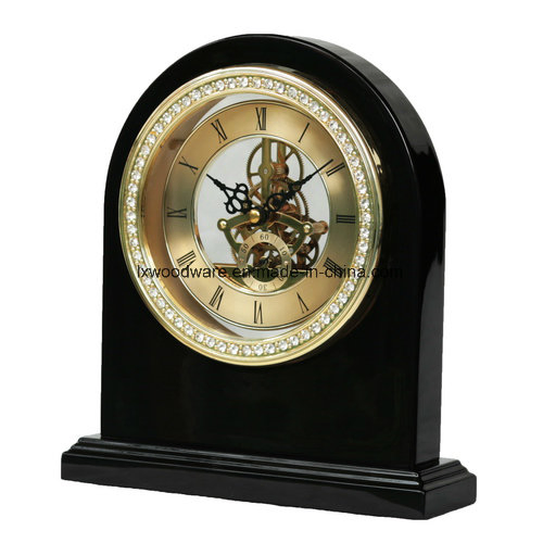 Black Piano Finish Skeleton Clock with Diamond Studded Ring