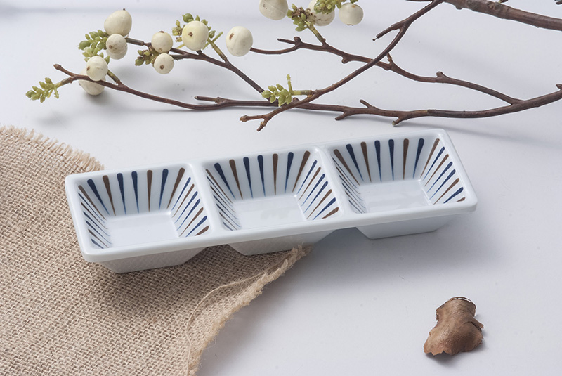 Rectangular Divided Sauce Dishes for Spice Dish 3-Compartment Appetizer Serving Tray
