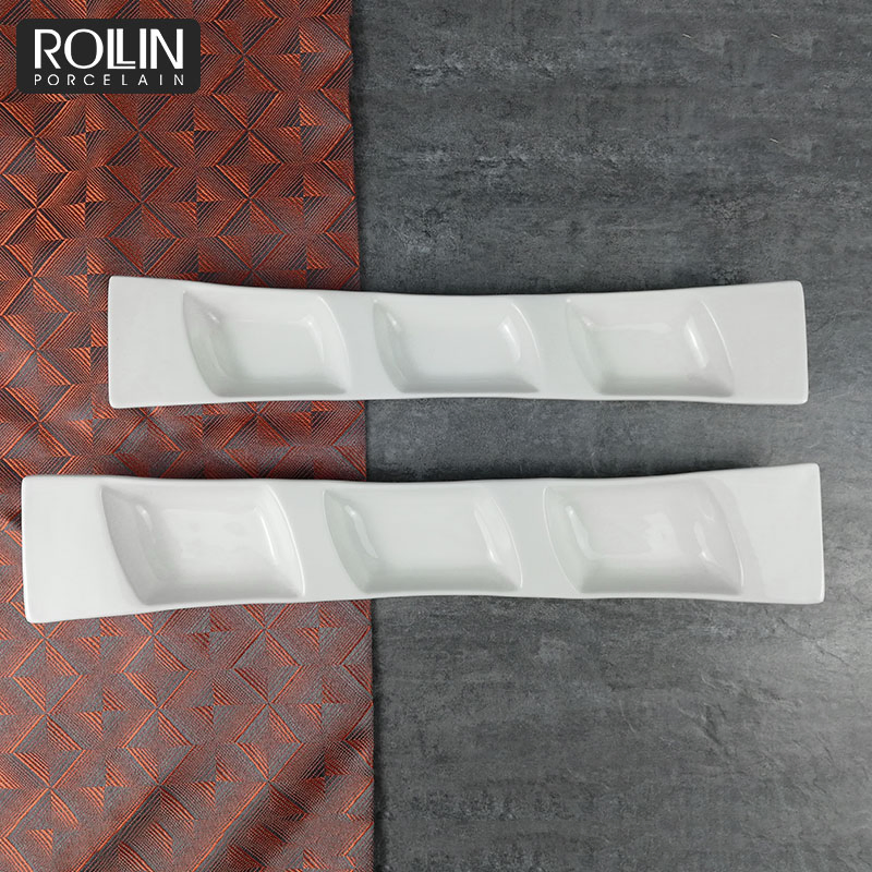 3 in 1 Divided Plate Rectangular Plate Porcelain Tableware