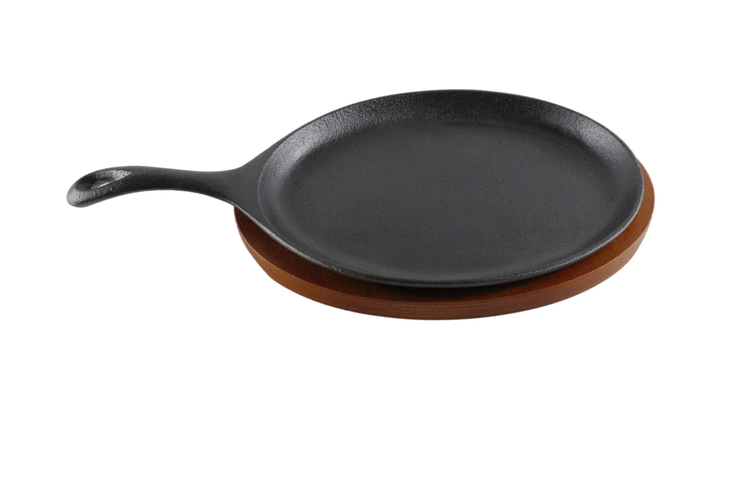 Premium Preseasoning Cast Iron Single-Handle Round Fry Pan with Wooden Tray