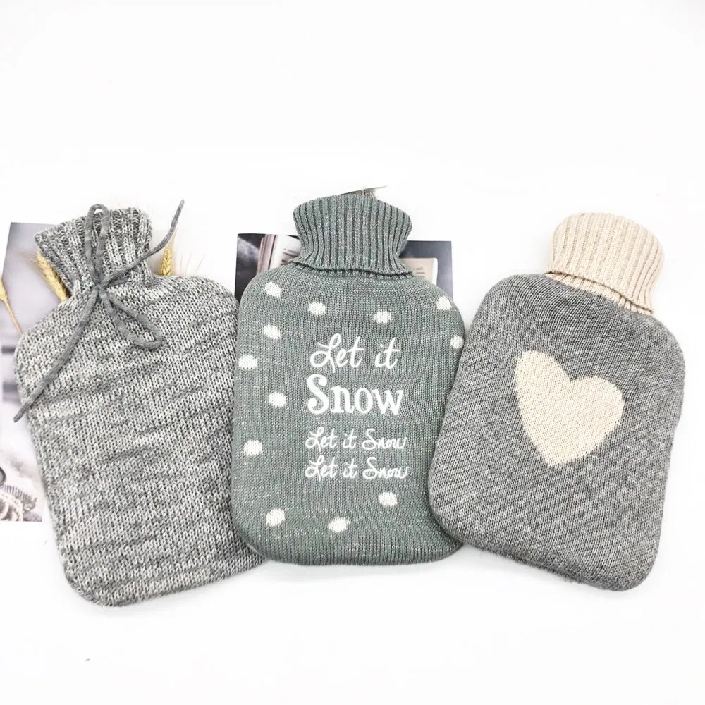 Wholesale Grey Jacquard Different Pattern Hot Water Bottle Cover Hot Water Bag Knitted Cover