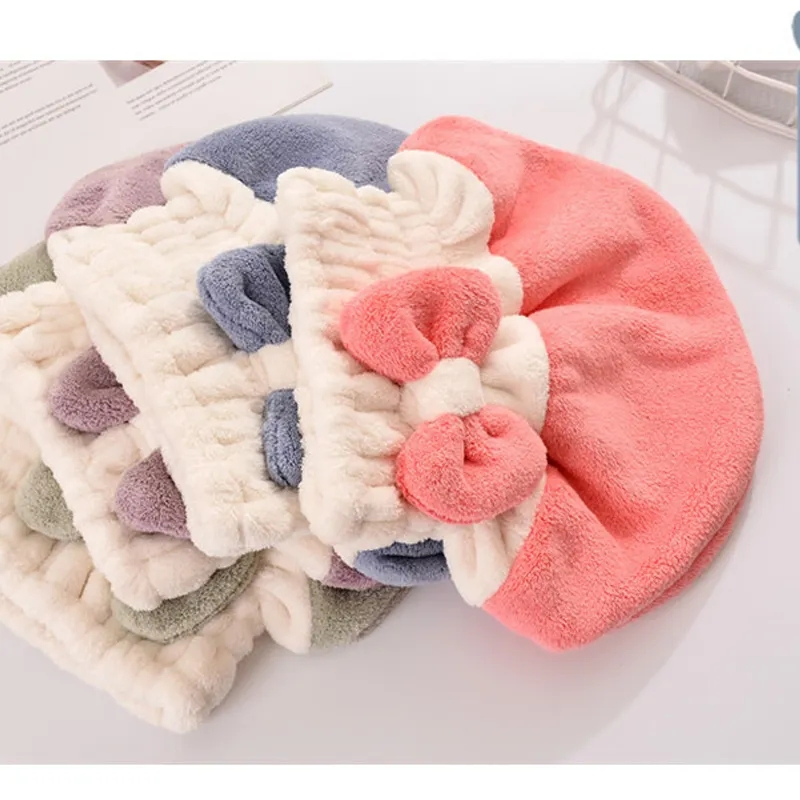 Absorbent Coral Fleece Hair Quick Drying Towels Bath Shower Cap