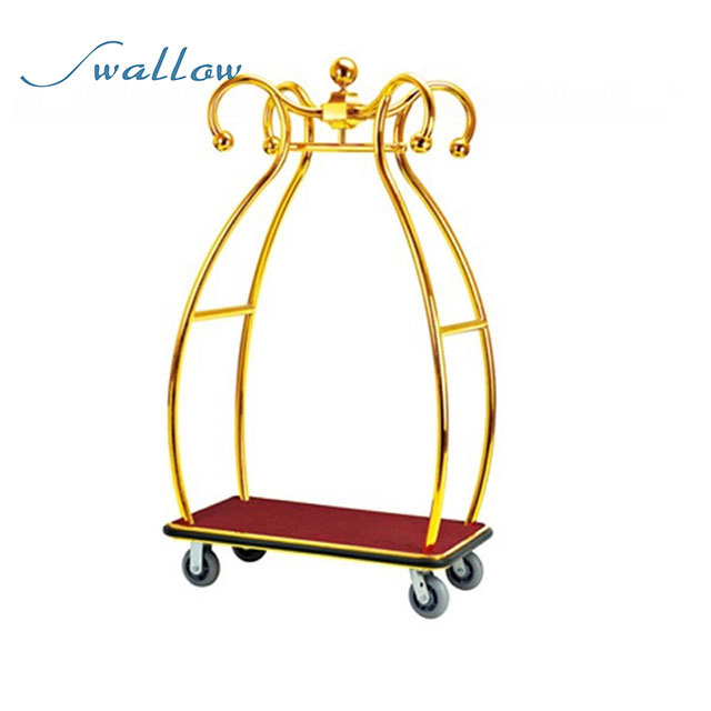 Stainless Steel Hotel Luggage Trolley, 201 Stainless Steel Bellman Baggage Cart for Hotel