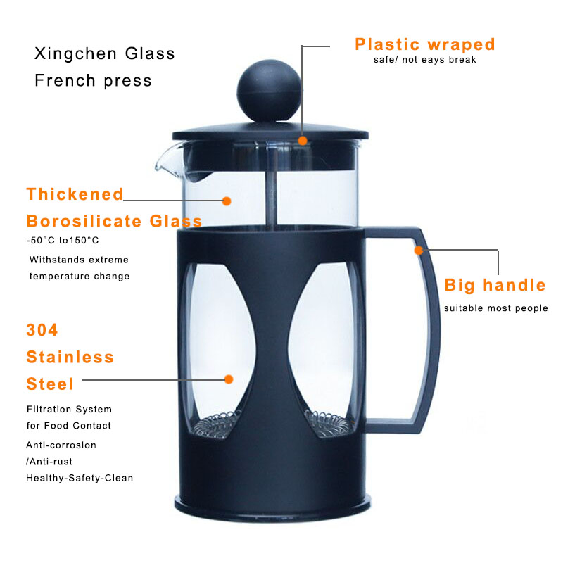 Modern Simplicity 304 S/S Borosilicate Glass French Press Coffee Maker