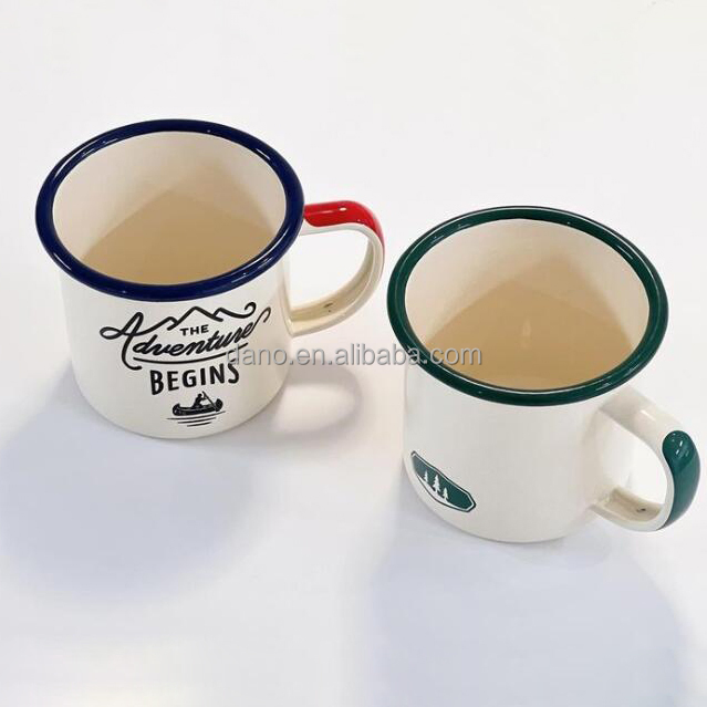 Enamel Mug Good Quality Custom Color Logo Portable Metal Steel Enamel Coffee Tea Milk Mug Camping Mugs
