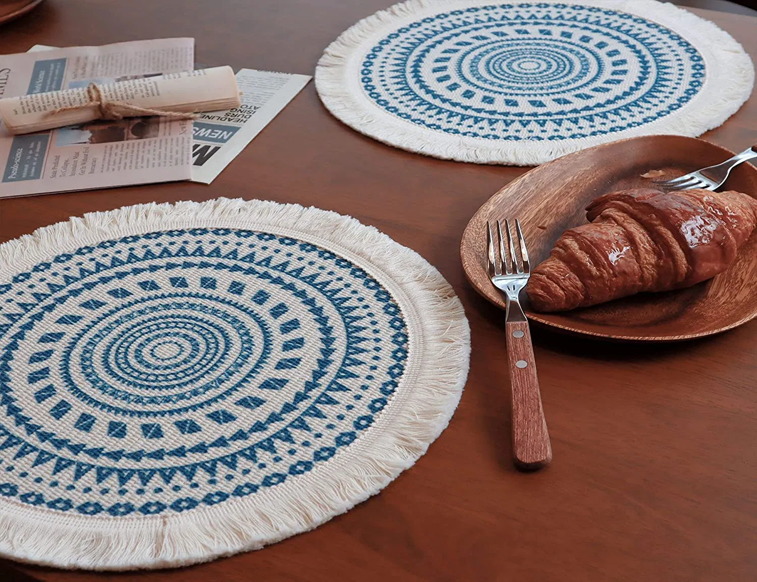 4 Round Boho Tassels Heat Resistant Non-Slip Washable Circle Placemats