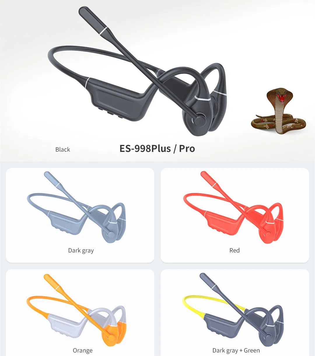 Es-960 Bone Conduction Headphones Open Ear Bluetooth Headsets Sports Earphones with Boom Mic Ipx5 Sweatproof Earbuds for Hiking, Cycling, Gym