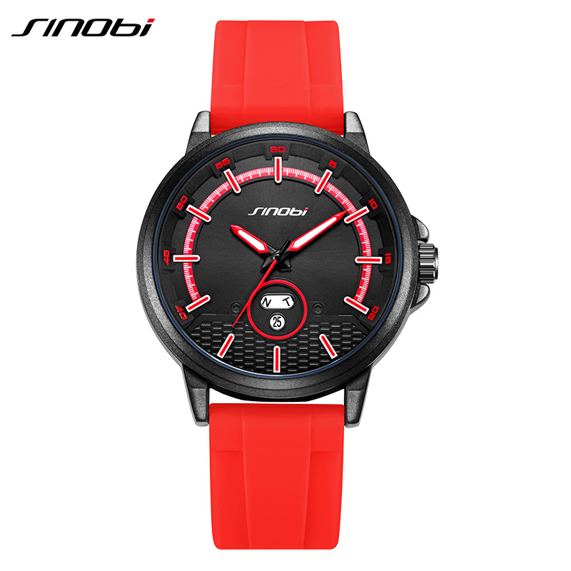 Sinobi Men's Sports Quartz Watch Fashion High-Appearance Silicone Strap Waterproof Wristwatch