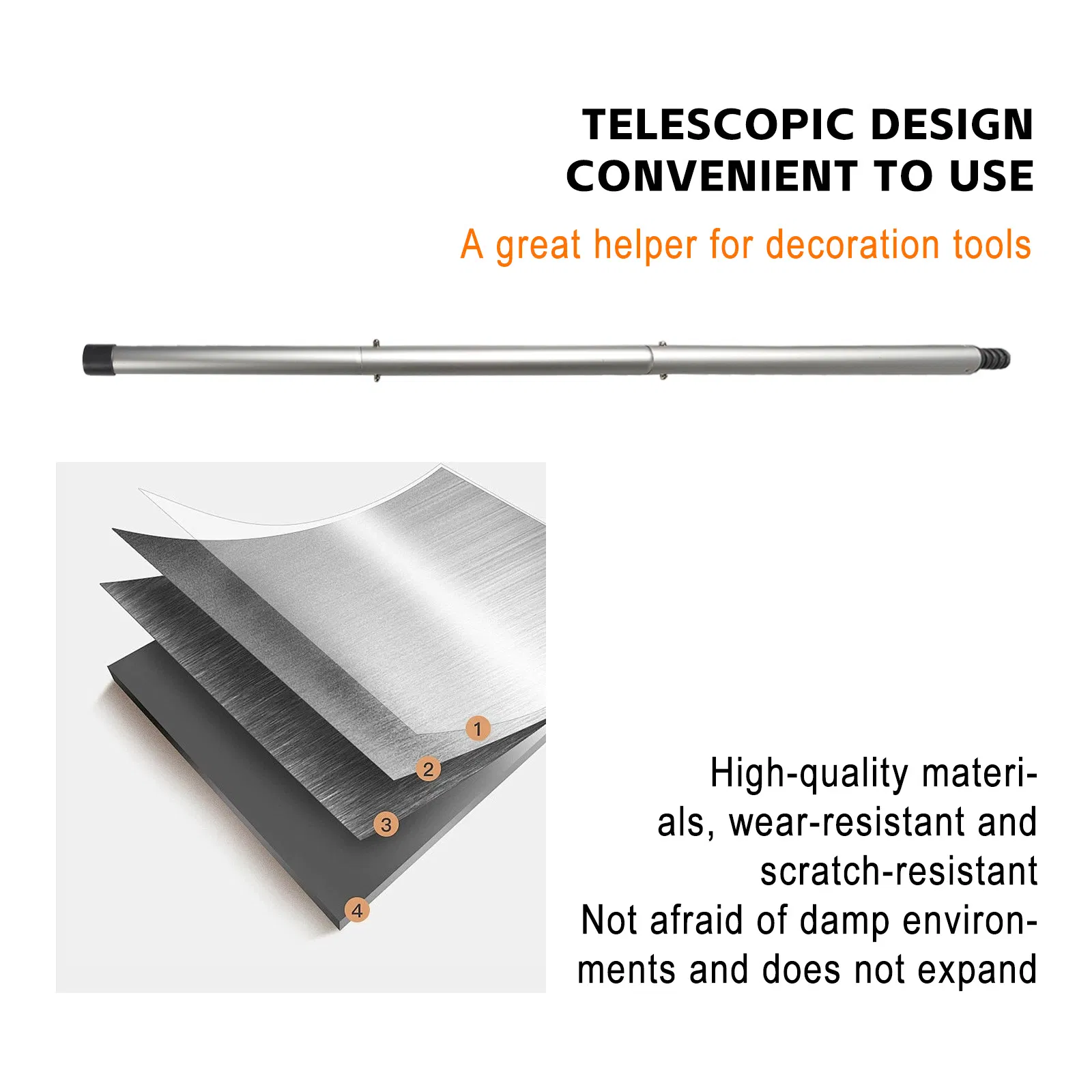 Aluminum Alloy Telescopic Rod 3 Parts Stretchable for Roller Painting Brush