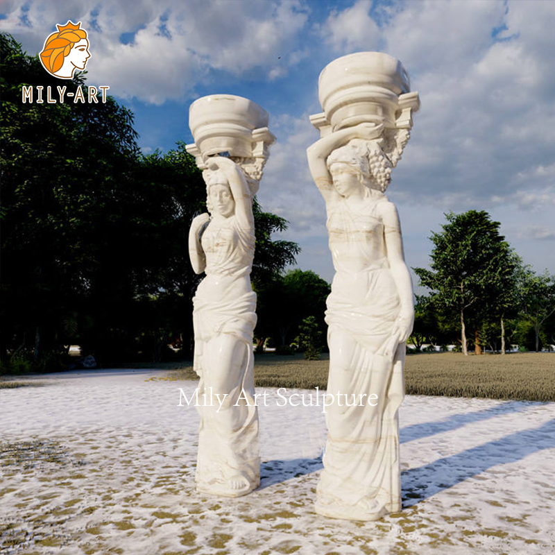 Customized Hand Carved Building Stone Column Roman Marble Statues Pillars