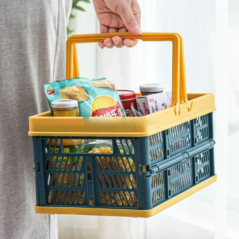 Food Containers Grocery Shopping Baskets Fruit Vegetable Snacks Boxes Handles Folding Outdoor Picnic Storage Basket Plastic