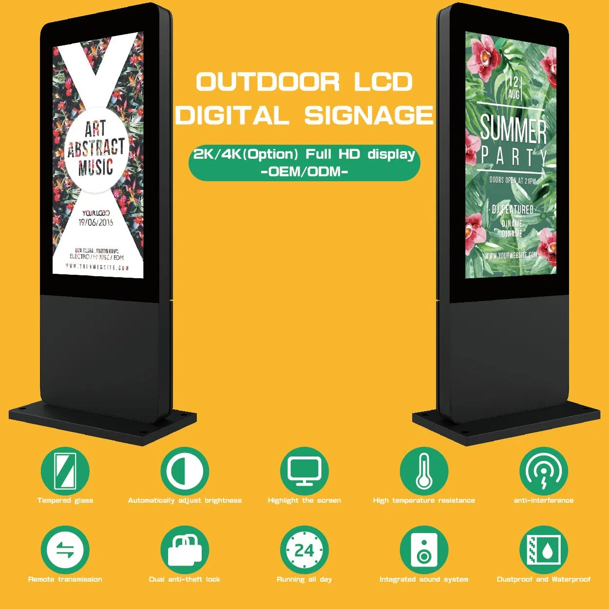 OEM 55-75 Inch Capacitive Touchscreen Outdoor Digital Signage Display