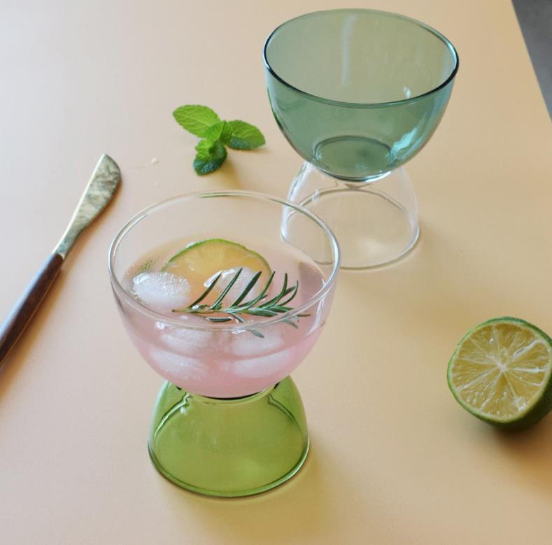 High Quality Restaurant Bar Colored Dessert Glasses Pressed Ice Cream Glass Tumbler Flower Shaped Glass Bowl with Footed