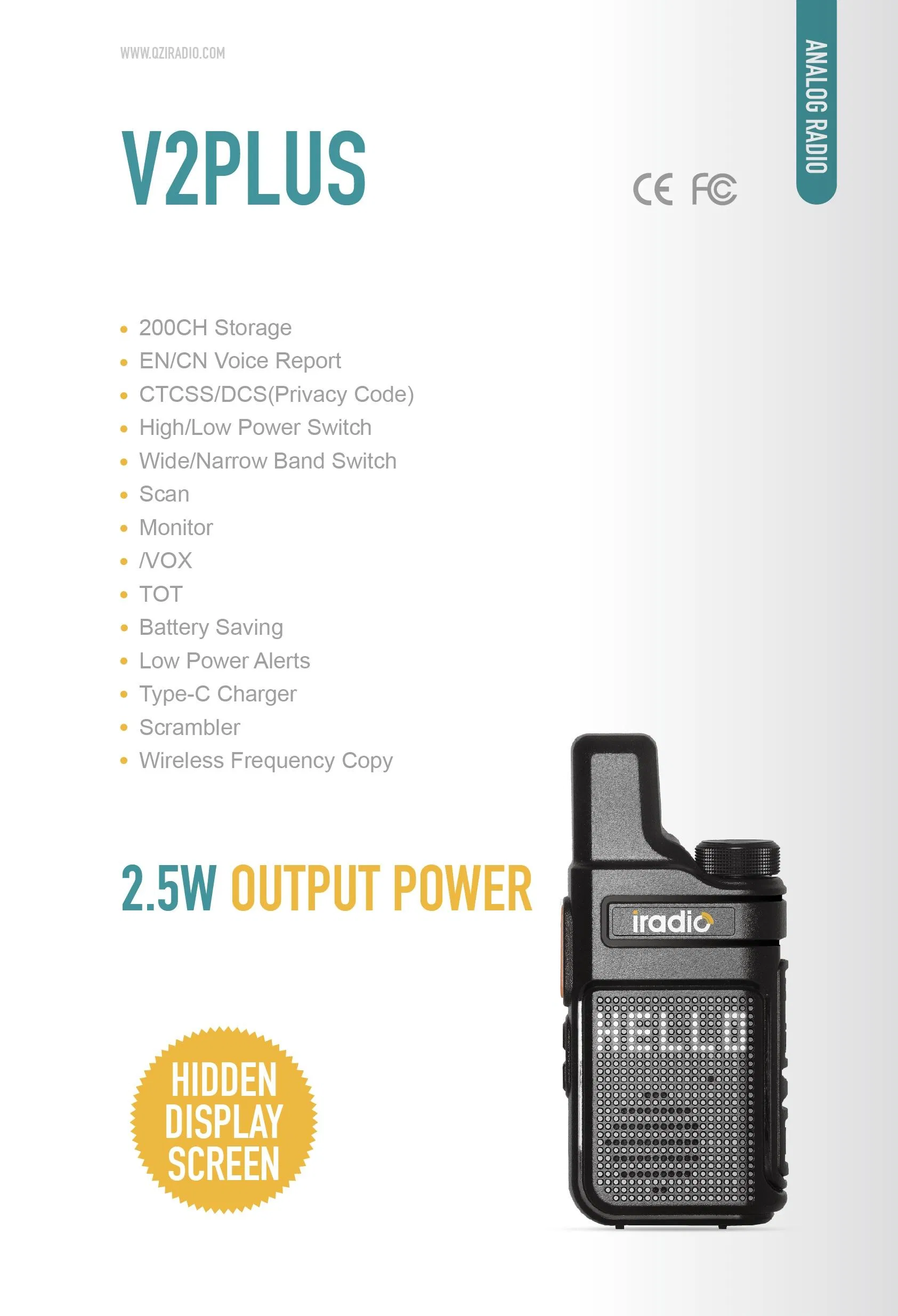 Iradio Clearance Price Mini Walkie Talkie 2.5W out Put Power 200 CH Channels V2plus PMR446 Radio