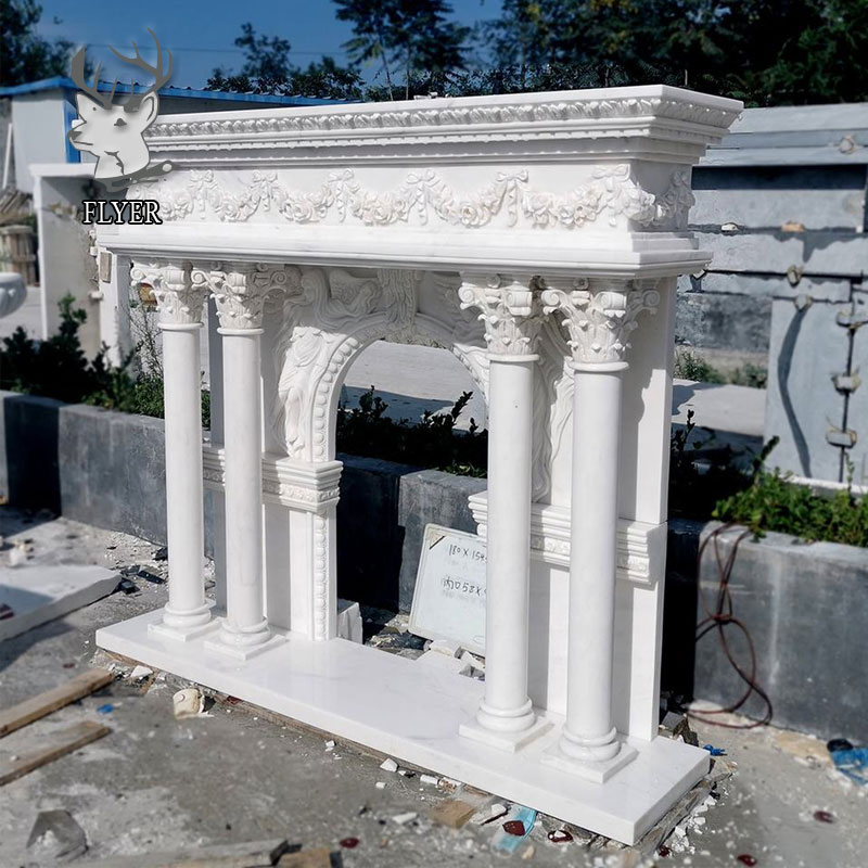 Customized Modern Indoor Decoration Stone Column Fireplace Hand Carved White Marble Fireplace Mantel