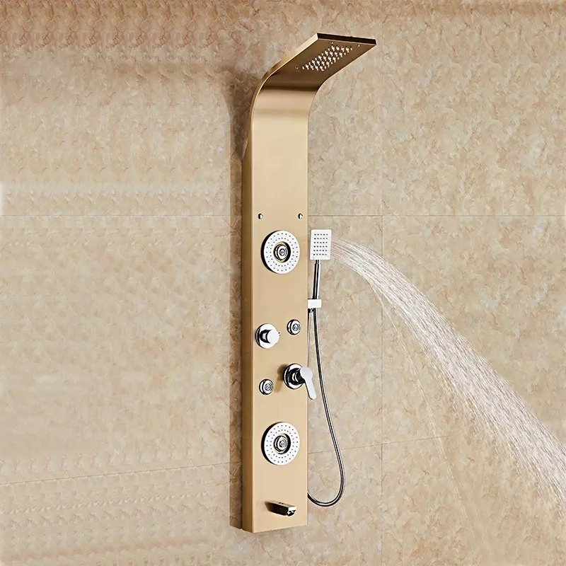 Shower Panel Bathroom Wall Mounted Stainless Steel Waterfall Shower Column Set Tower Massage Jets LED Shower Panels Torre De Ducha