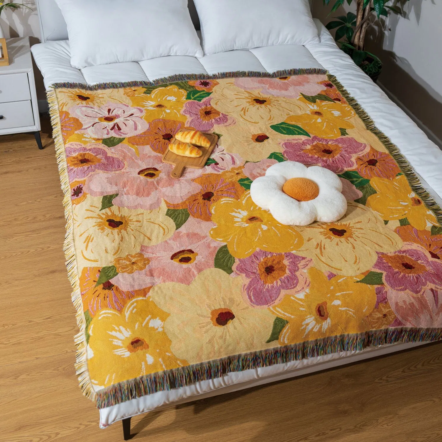 Плед Дайруй жаккардовый цветочный, плед для пикника