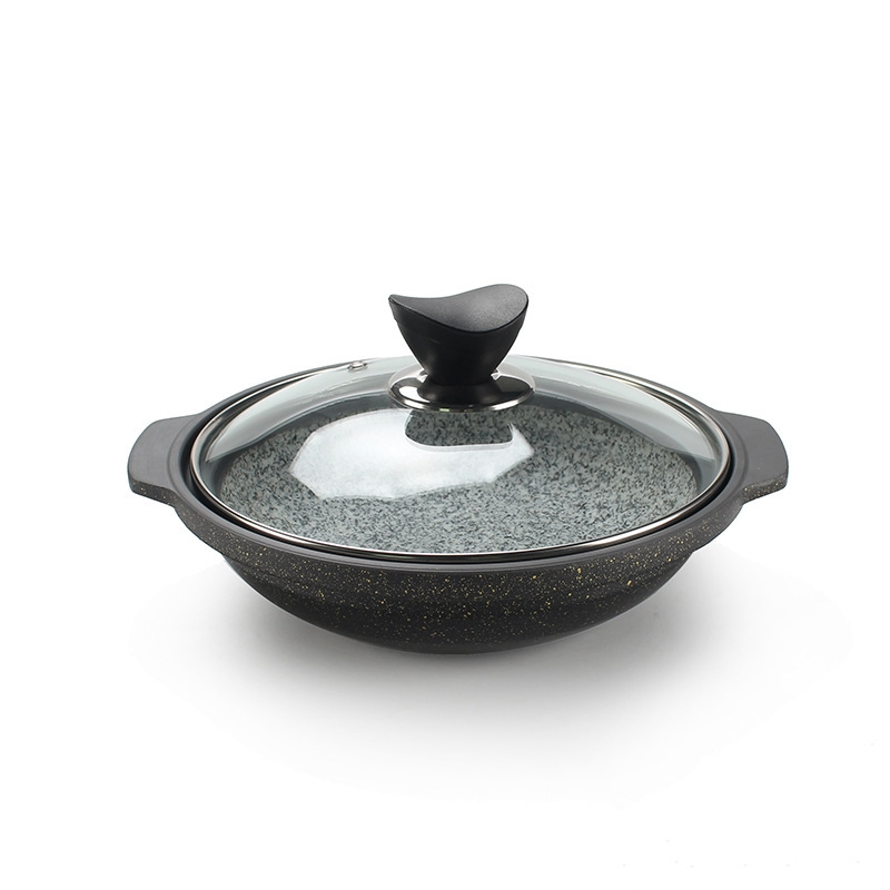Shunstone Wholesale Natural Stone Cooking Pot Beef Steak Serving Casserole Dish Stone Cooking Pot with Glass Tempered Lid
