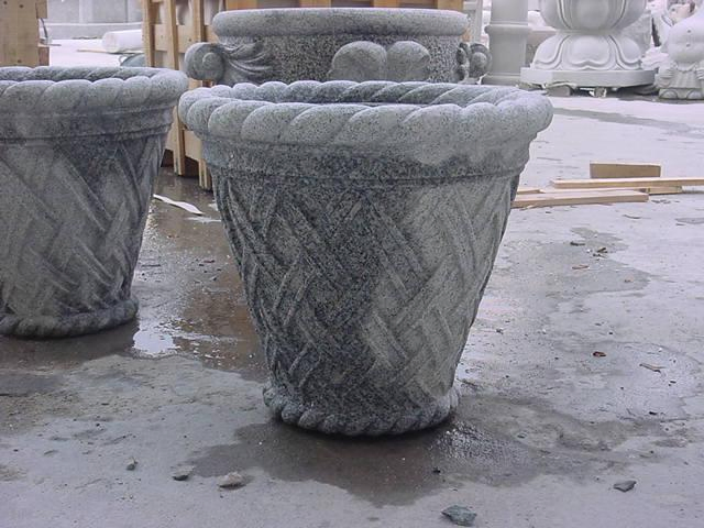 Antique Natural Stone Garden Decoration Carved Stone Granite Flower Pot