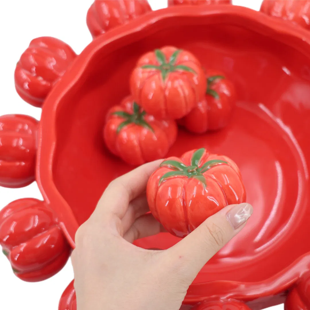 Creative Tomato Ceramic Bowl Large Decorative Fruit Bowl Red Ceramic Fruit Plate Home Table Decoration Wholesale