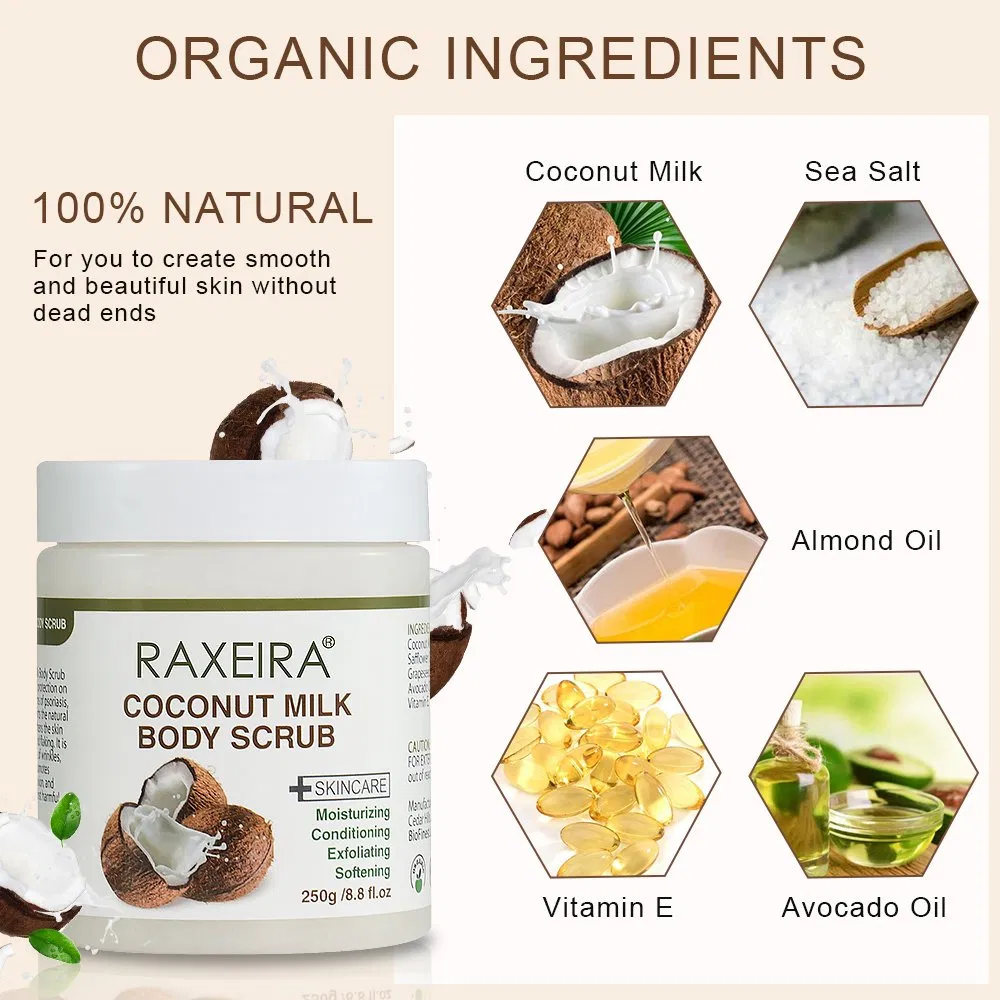 250g Private Label Whitening Removing Chicken Skin Coconut Milk Body Scrub
